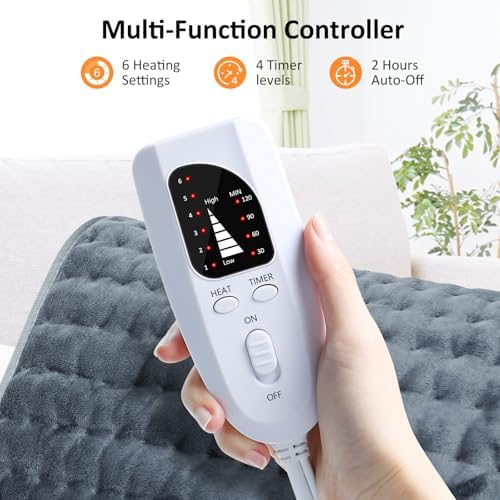 Heating pad for Back/Shoulder/Neck/Abdomen, Heating Pads with 6 Fast Heating Settings, Auto-Off, Machine Wash, Birthday Gifts for Women Mom Men Dad, Extra Large 12"x24", Iron