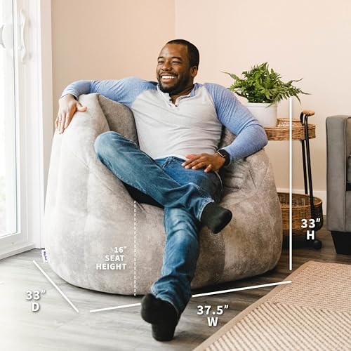 Big Joe Milano Large Bean Bag Chair for Kids, Teens, Adults, Cement Blazer, Lightweight Seat for Reading Nook and Gaming Vegan Leather, 3.5 foot Refillable