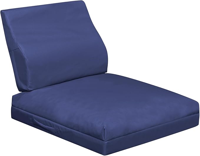 baibu 19x19x4 Inch Outdoor Chair Cushions with Lumbar Support Pillow Set, Waterproof Standard Patio Cushions, Dual-Layer Memory Foam Chair Pads with Removable Cover & Ties for Patio Furniture, Blue