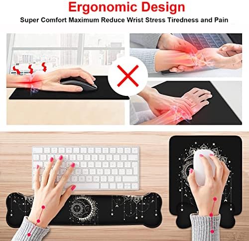 Wrist Rest Support Ergonomic Gel Mouse Pad and Memory Foam Keyboard Set, Non-Slip Rubber PU Base for Home Office Working Studying Easy Typing & Pain Relief, Celestial Theme Sun with Crescent Moon