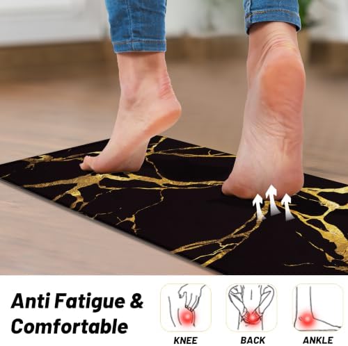 Tyrot Gold Black Kitchen Mats for Floor 2 Pcs 17.3"X28"+17.3"X47"