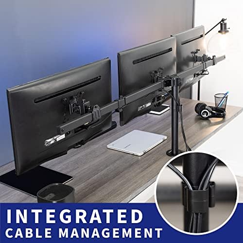 VIVO Triple Monitor 21.5 to 27 inch LED LCD Clamp-on Desk Mount, Flush to Wall, Heavy Duty Articulating Computer Stand, Holds 3 Screens, for Home Office Workstation, Black, STAND-V103C