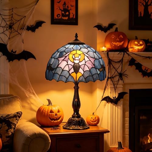 Tiffany Style Table Lamp,Gothic Bat Desk Lamp,Stained Glass lamp