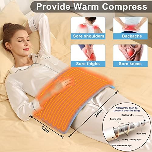 Heating Pad Electric Heat Pad, Hot Heated Pad,Multiple Temp and Timer Settings,Suitable for Shoulders, Neck, arms, Abdomen, Back, Legs, etc. (Blue, 24"X12")