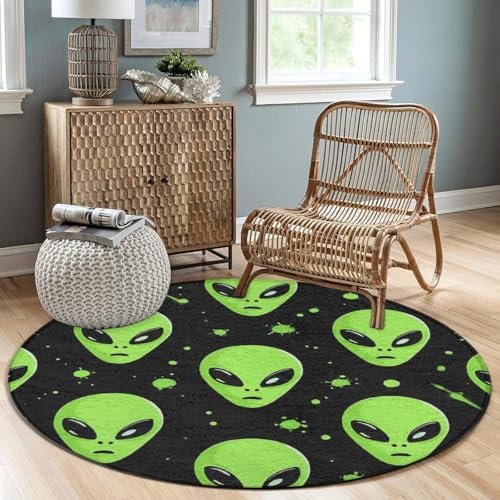 Fashion Round Area Rug Large Non Slip Carpet, Space Alien Art Unisex Home Decor Mat