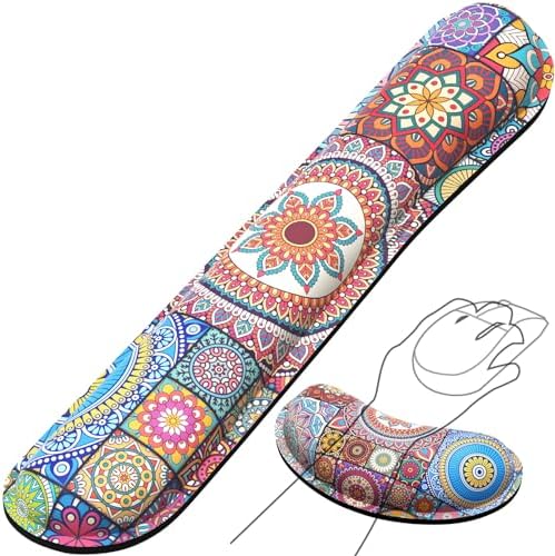 Gimars Upgrade Enlarge Gel Memory Foam Set Keyboard Wrist Rest Pad, Mouse Wrist Cushion Support for Office, Computer, Laptop, Mac, Comfortable, Lightweight for Easy Typing Pain Relief,Mandala