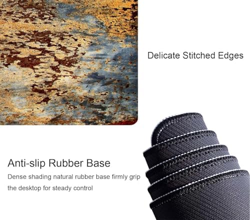 Gaming Mouse Pad, Large Mouse Pads for Desk, Non-Slip Rubber Base Mousepad, Keyboard Mouse Mat Desk Pad with Stitched Edges, 31.5x11.8 inch Brown Rust Colorful Metal Rusty Pattern