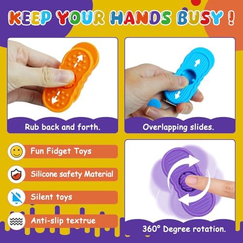 Fidget Sensory Toys for Adults - 4 Pack Silicone Worry Stones Slider for Autism, Anxiety & ADHD, Calming Tools for Adults Office Desk / Travel Classroom Must Haves, Gifts