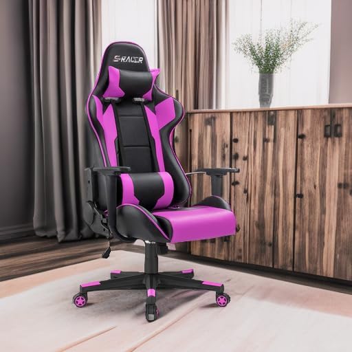 Homall Gaming Chair, Office Chair High Back Computer Chair Leather Desk Chair Racing Executive Ergonomic Adjustable Swivel Task Chair with Headrest and Lumbar Support (Violet)