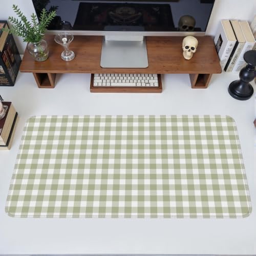 Green Checkered Gingham Desk Mat Pad XXL Large Mouse Pad Anti-Slip Big Mousepad with Stitched Edges Computer Mouse Pads for Desktop Decor Cute Office Desk Accessories