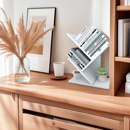 Godferyxin Small Bookshelf, 3-Tier Wood Tree Bookshelf with Office,White
