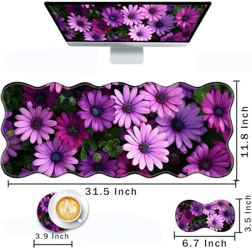 Mouse Pad with Wrist Support + Desk Mat + Coaster 3 in 1 Set, XL Large Gaming Mousepad Ergonomic Mouse Pads for Desk Computer Laptop Office,African Daisy