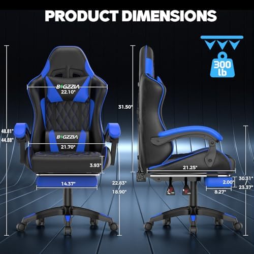 Bigzzia Gaming Chair with Footrest, Comfortable Gamer Chairs Blue