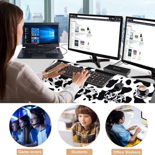 Keyboard Wrist Rest and Mouse Pad with Wrist Support Set Ergonomic Coaster,Memory Foam,Easy Typing Pain Relief,Large XL Desk Mat 31.5"x 11.8",Cute Cow Print