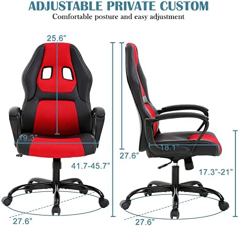 Red Gaming Chair for Kids, Ergonomic Office Chair Computer Chair with Adjustable High Back & Armrest, PU Leather Gamer Chair with 360°Swivel, Heavy Duty Gaming Chairs for Adults, Teens