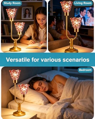 Lightdot Mid Century Modern Table Lamp Dimmable Vintage Pink Glass Lamp