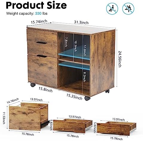 OLIXIS 3 Drawer Lateral File Cabinet, Rolling Printer Stand with Storage