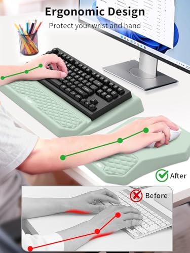 3-in-1 Ergonomic Keyboard Stand with Wrist Rest & Mouse Pad Set,Light Green