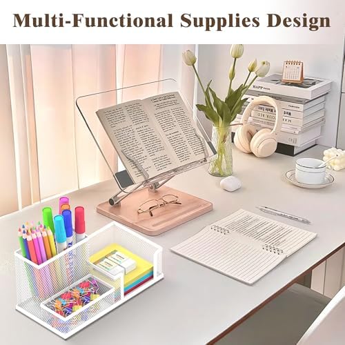 SUPEASY Pen Holder Desk Organizer, Office Supplies Pencil Holder with 3 Compartments, Desk Accessories and Workspace Organizers for Home School Classroom, White