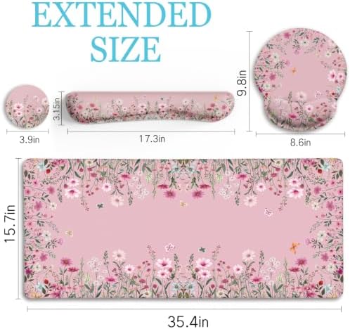 LIMKRIAN Floral Desk Mat Set, Cute Pink Desk Accessories Gifts for Women