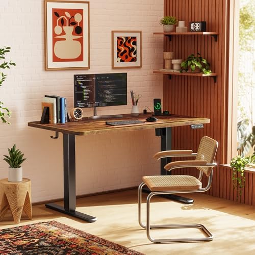 Huuger 47 X 24 Inch Electric Standing Desk with Power Outlets and USB-C Port, Height Adjustable Desk, Sit Stand Desk for Home Office, Computer & Gaming Desk, Stable Steel Frame, Rustic Brown