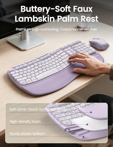 Purple MA31 Ergonomic Wireless Keyboard and Mouse Combo, Full Size Wave Key