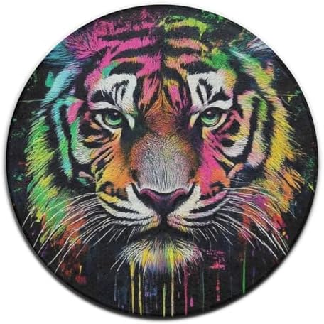 Large Round Area Rug Home Decor Modern Bathroom Rug Kitchen Office Circle Rug for Living Room Sofa Circle Cute Mat Colorful Tiger, 60inch