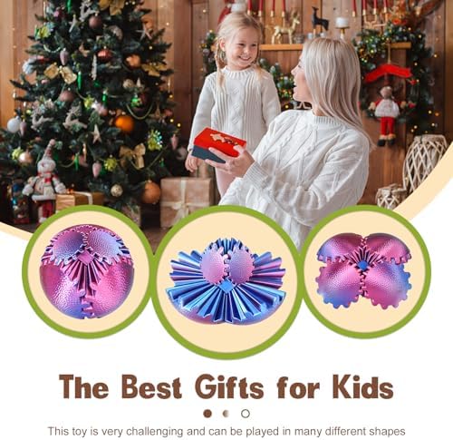 Gear Ball Fidget Toys - Steampunk Gear Sphere Stress Relief for Kids & Adults, 3D Printed Unique Funny Gift for Christmas, White Elephant, Stocking Stuffer (Ombre Purple)