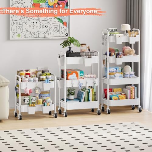 4 Tier Rolling Storage Cart Metal with Wheels, 37in Heavy Duty Roller Carts