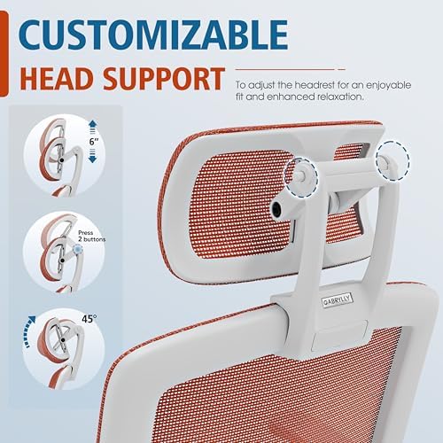 GABRYLLY Ergonomic Office Chair, High Back Home Desk Chair with 2D Flip-Up Arms, 3D Headrest, 90-120° Tilt and Wide Cushion, Big and Tall Mesh Chairs for Man Woman, Computer Task Chair Orange