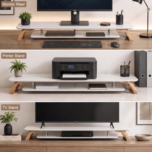 42.5''Dual Monitor Stand Riser for 2 Monitors with Acacia Wood, White