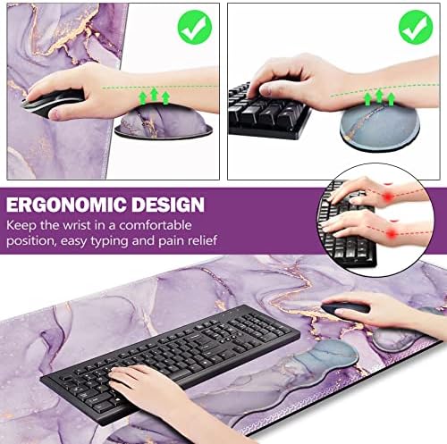 Upgraded Extended Gaming Mouse Pad, Keyboard Wrist Rest Pad, Wrist Support Mousepad Set, Artso Large Stable Rubber Base Stitched Edges, Multifunctional Desk Pad (35 x15.5 in), Purple Blue Marble