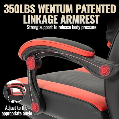 Massage Gaming Chair, Big & Tall with Lumbar Support & Footrest, Red