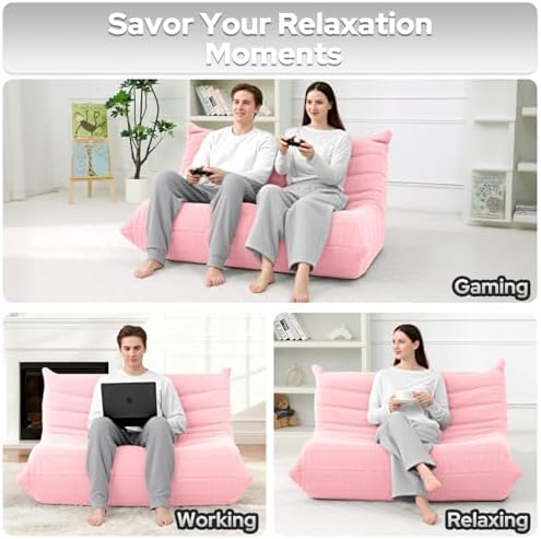 HABUTWAY Bean Bag Chairs Fireside Lazy Floor Sofa,2 Seater,Pink