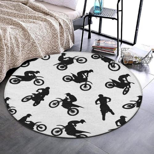 Women's Large Home Decor Mat, Soft Round Yoga Carpet, Non Slip Machine Washable Home Office Circle Rug Extreme Sports Motorcycle Dirt Bike Motocross Rider