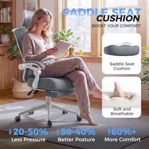 CYKOV Ergonomic Office Chair with Footrest, Reclining Mesh Back, 350 Lbs