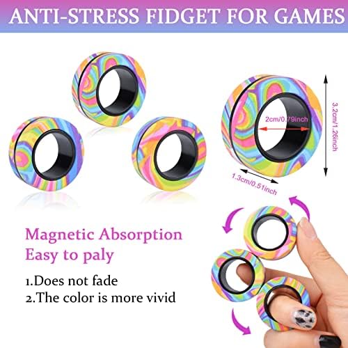 Cevioce 3Pcs Magnetic Rings Fidget Toy Set, ADHD Anxiety Magnetic Fidget Toys Adults Fidget Spinner Rings for Relief, Easter Gifts for Kids 8+ Year Old Easter Basket Stuffers for Teens Boys Girls C