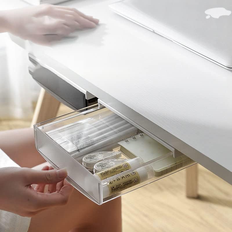 SOUJOY 3 Pack Under Desk Drawer, Self-Adhesive Slide Out Organizer Tray, Plastic Under Table Attachable Hidden Storage Organizer for Office Home School Kitchen Sewing Table