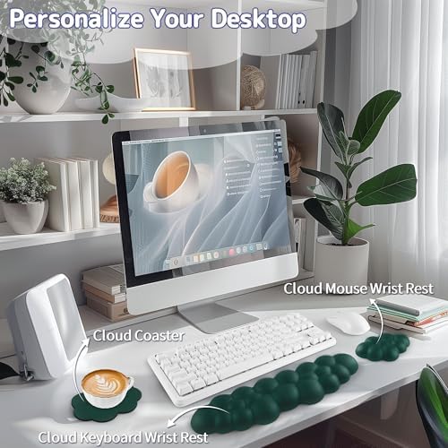 Sushret Cloud Wrist Rest Keyboard, Cloud Keyboard Wrist Pad Set with PU Leather Memory Foam, Cute Arm Rest for Palm Support, PC/Gaming Desk Accessories/Office Setup/Computer Hand Cushion - Dark Green
