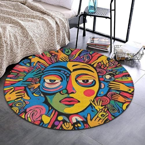Machine Washable Modern Round Area Rug, Room Sofa Yoga Soft Round Carpet, Home Decor Non Slip Kitchen Office Circle Rug Abstract Graffiti Paint, 24inch