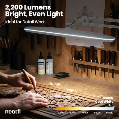 Neatfi 2200LM 24W LED Desk Lamp w/Base, Non-CCT 23-Inch Wide Head (Silver)