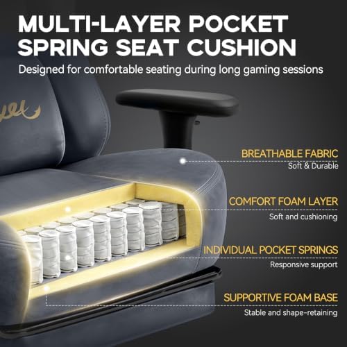 Video Gaming Chair for Adults with Footrest, Ergonomic Computer Chair, Gray