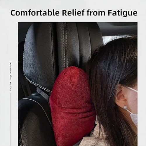 2PCS Chic Car Headrests with Bow-Shaped Cotton Linen Bowknot Neck Pillows for Cozy Road Trip & Cute Interior Decoration (Red)