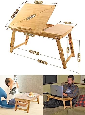 Nnewvante Bamboo Laptop Desk for Bed with Tilting Top, Drawer 21.6 x 13.8In