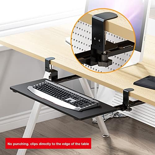Home Office Keyboard Tray Without Punching Slide Rail-Keyboard Shelf, Easy Pull-Out Keyboard Platform, Clamp-On, Height Adjustable Ergonomic Desk Extender For Typing.Wood-65*25 cm (26*10 Inch)