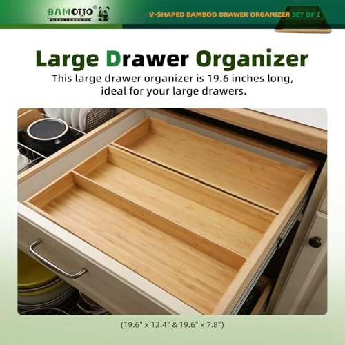 BAMOTTO CRAFTBAMBOO Long V-Shaped Bamboo Drawer Organizer Set of 2