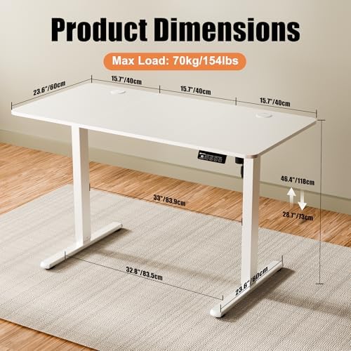 ERGOMAKER 47"x24" Standing Desk, Height Adjustable Sit-Stand Office, White