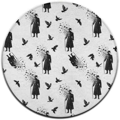 Women's Large Home Decor Mat, Soft Round Yoga Carpet, Non Slip Machine Washable Home Office Circle Rug Black Crow Raven Bird, 60inch