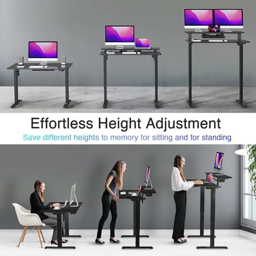 AVLT 47″ Electric Standing Desk with Dual-Tier Shelf & Tablet Holder Black