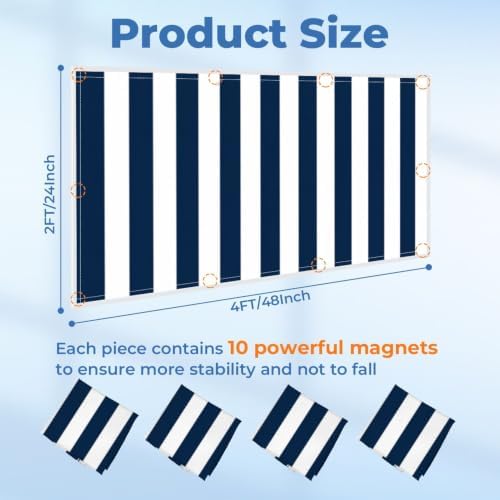 4 Pcs Fluorescent Light Covers for Ceiling Lights Vertical blue white stripes Magnetic Light Filters Decorative for Classroom Office Hospital Home 4x2 Ft